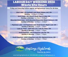 Labour Day Weekend Waste Site Hours - Sunday and Monday